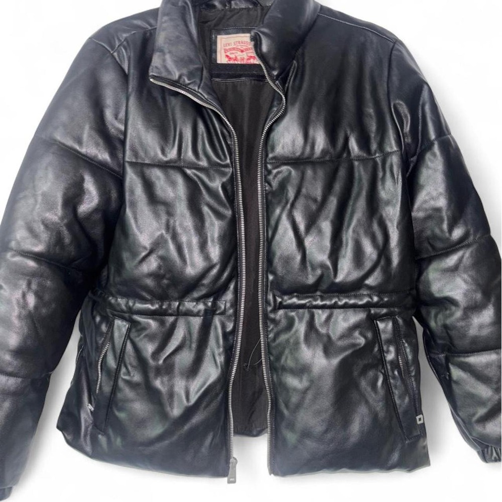 Levi's black faux leather bubble puffer jacket